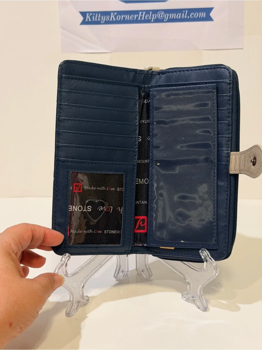Stone Mountain Leather Wallet in Navy and Tan Color